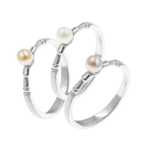 Cheng Jewelry 免費刻字-聖城 - 廊柱之名-珍珠銀戒指 三款