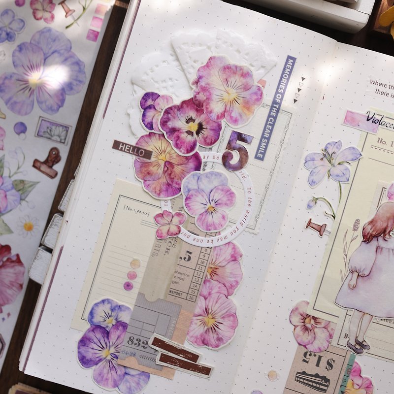 Pansy Vintage Fresh Floral PET Washi Tape Long Loop - มาสกิ้งเทป - กระดาษ หลากหลายสี