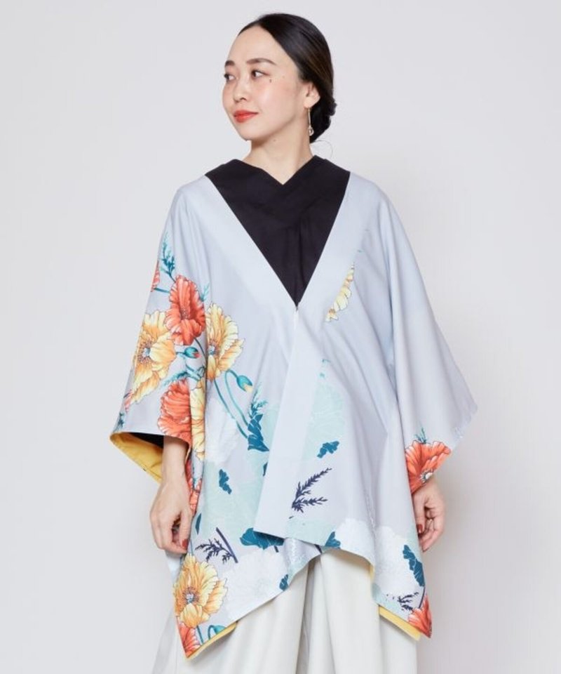 [Popular pre-order] Japanese style gorgeous poppy flower kimono style blouse outer cover (3 colors) 7CQ-4123 - เสื้อแจ็คเก็ต - วัสดุอื่นๆ 