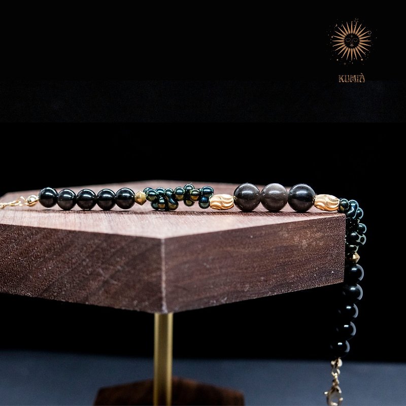 【Black Sea】Silver Sheen Obsidian with Obsidian Bracelet - Bracelets - Crystal 