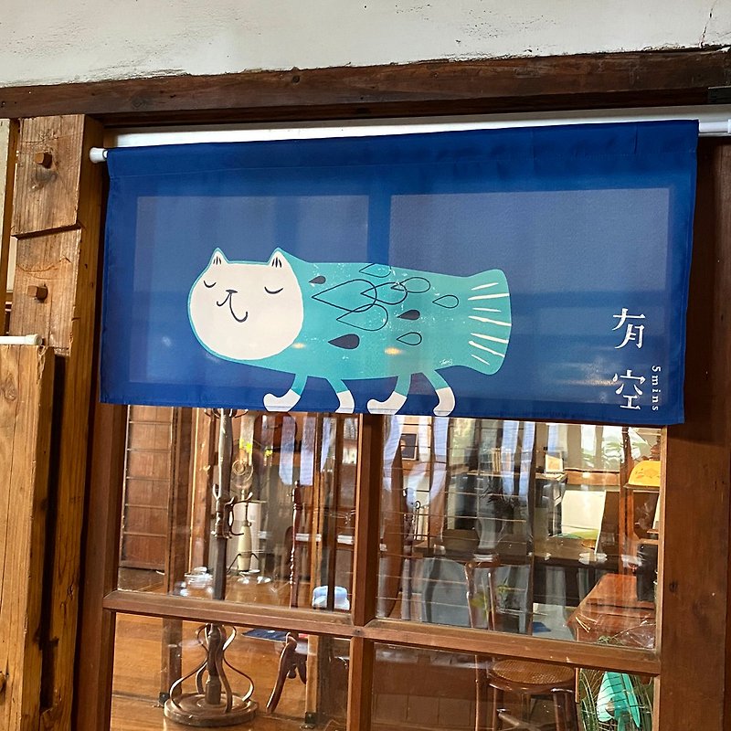 家に住む—FishCatハンギングフラッグ/ Fish Cat Walking Elio - のれん・表札 - その他の化学繊維 ブルー