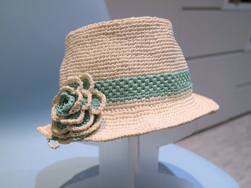 Argin手作工坊 hat for woman手工鉤針編織草帽遮陽帽拉菲亞草帽米色女帽婦人帽