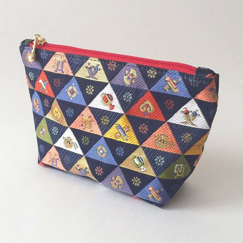Cosmetic bag with Japanese Traditional Pattern, Kimono - Brocade - กระเป๋าเครื่องสำอาง - วัสดุอื่นๆ สีน้ำเงิน
