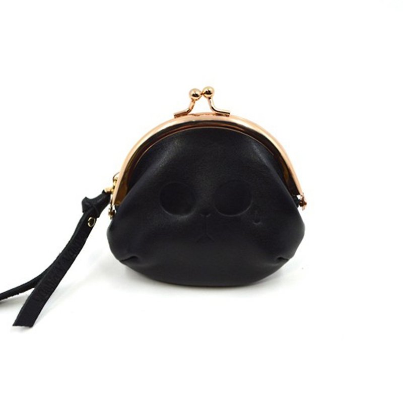 小克聋猫/Panda-a-Panda/leather purse - Coin Purses - Genuine Leather Black