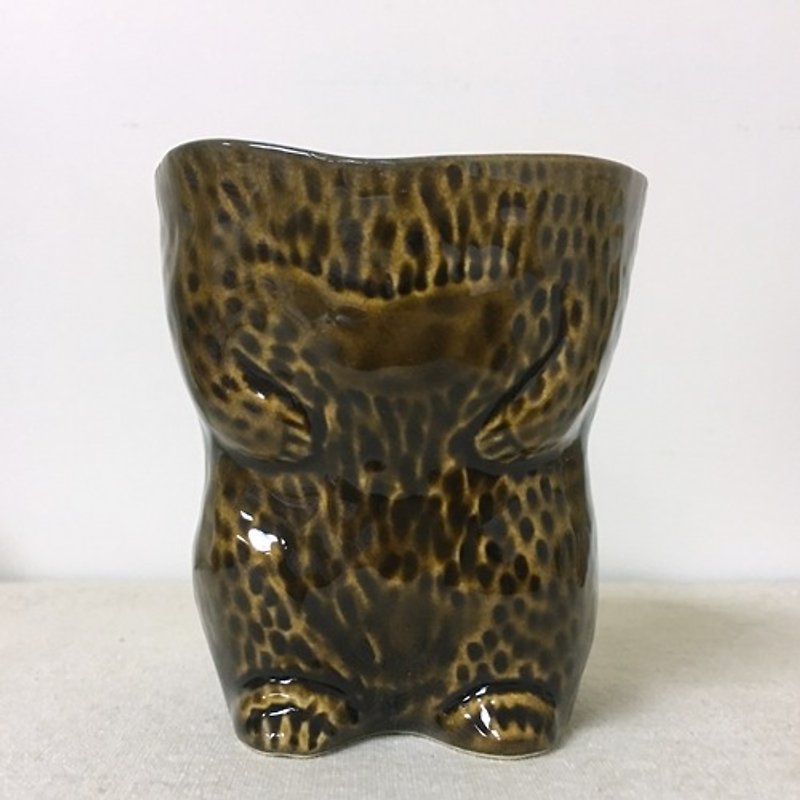 Kurashiki Design Studio KIYATA Animal Fur Storage Cup [Bear-Dark Brown (95702-03)] - กล่องเก็บของ - วัสดุอื่นๆ สีนำ้ตาล