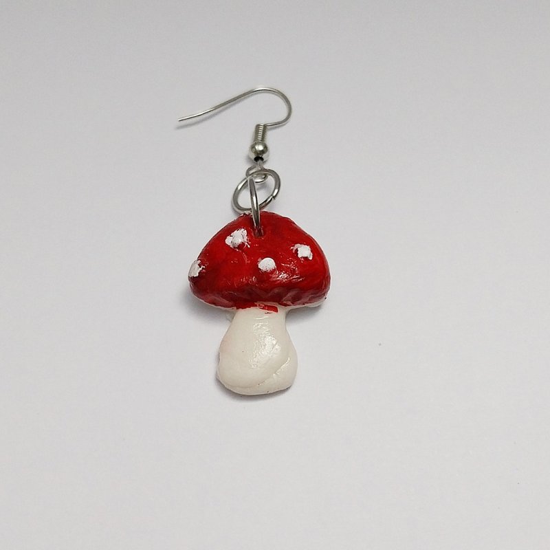 Mushroom Red Earring Handmade Air Dry Clay Eco Friendly Stainless Hook - Earrings & Clip-ons - Clay Red