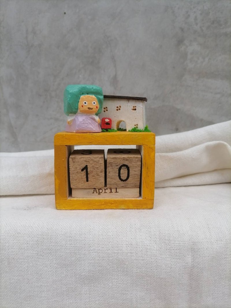 09-02 Handcrafted wooden house calendar, unique item - Items for Display - Wood Multicolor