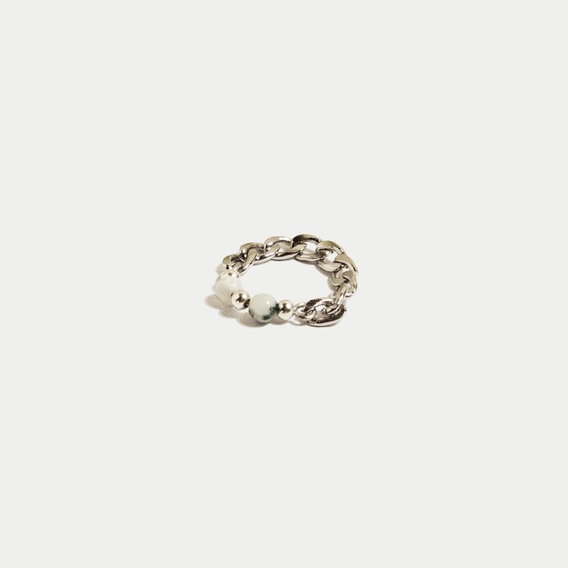 Chain Link Stainless Steel Natural Stone Ring | Minimalist Handcrafted Jewelry - General Rings - Stainless Steel Silver