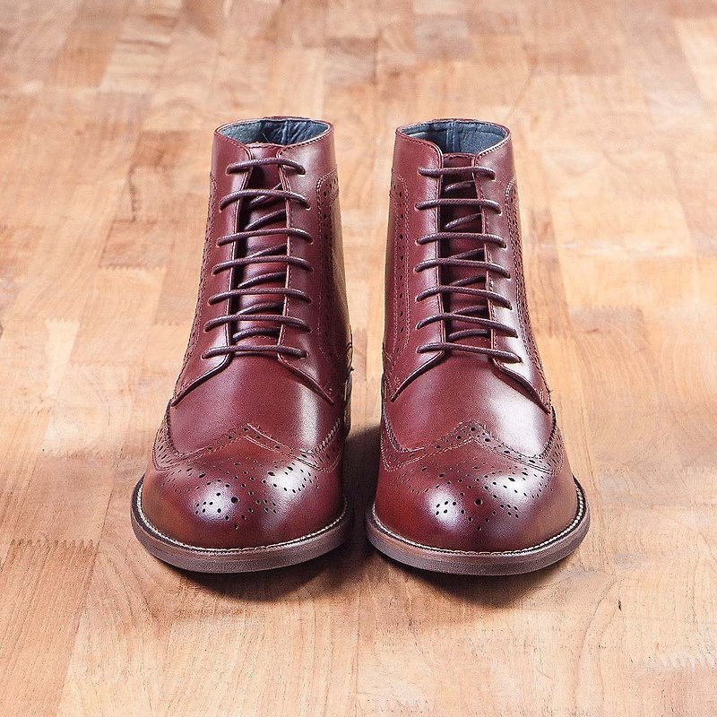Vanger Yingshi Vintage Wing Carved Boots - Va243 Red - Men's Casual Shoes - Genuine Leather Red