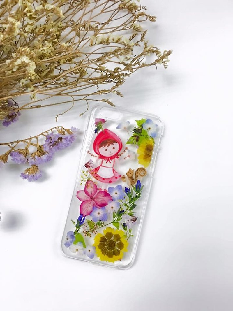 Exclusive order-Taiwan free shipping hand-painted cartoon X pressed flower phone case - เคส/ซองมือถือ - พืช/ดอกไม้ หลากหลายสี