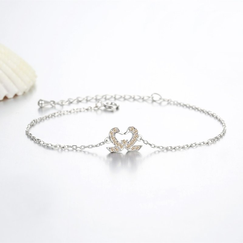 เงิน สร้อยข้อมือ สีเงิน - Original Design Heart-Shaped Swan Bracelet 925 Silver