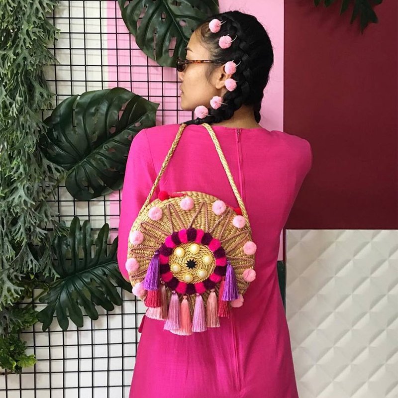boho circle bags pink shade - 側背包/斜背包 - 其他材質 粉紅色