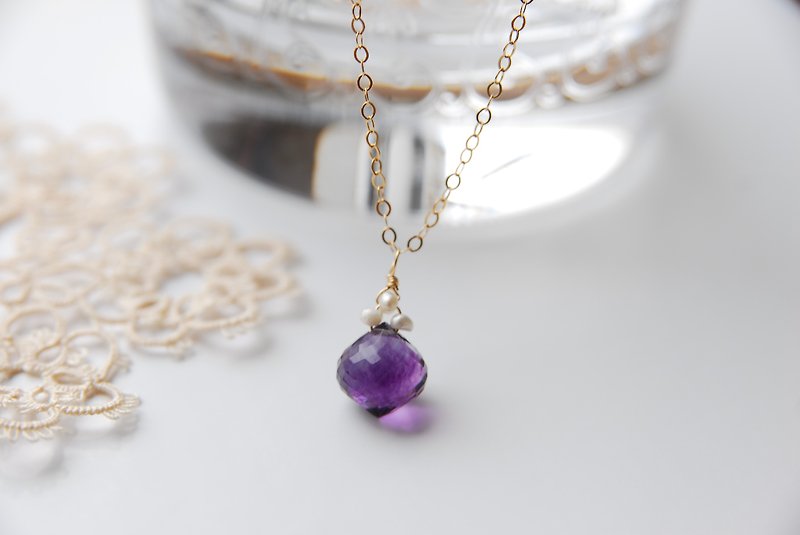 Big discount Onion cut fluorite small necklace 14kgf - Necklaces - Gemstone Purple