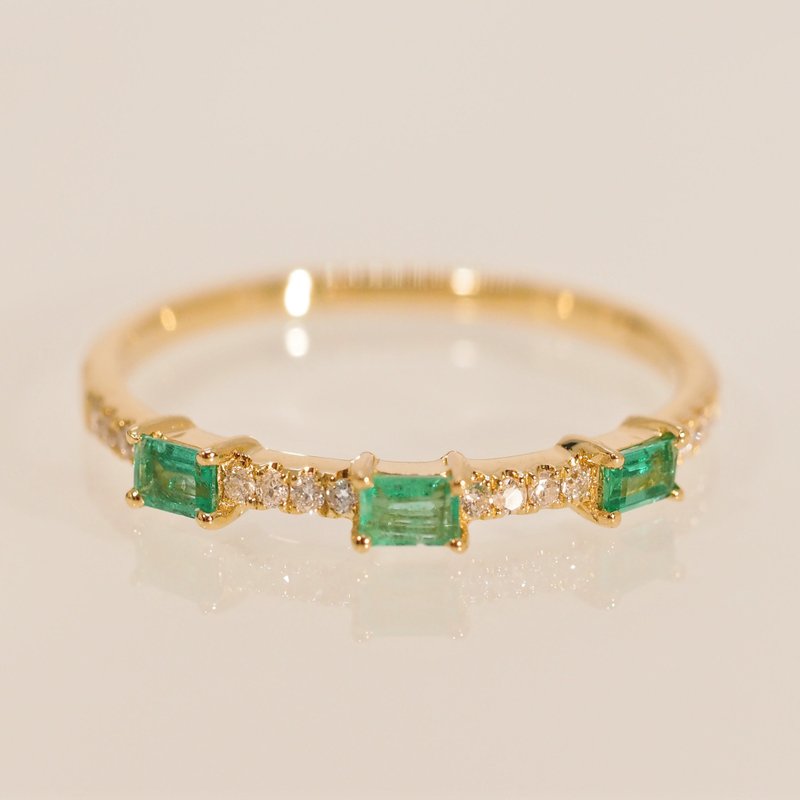 18K Gold Emerald Trio Baguette Diamond Band Ring - General Rings - Precious Metals 