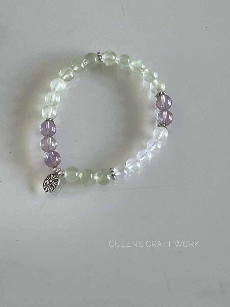 奧芃絲 天然水晶紫水晶葡萄石925純銀原創設計手鏈 - 手鍊/手環 - 水晶 多色