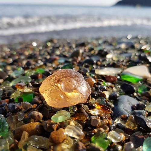 Japan Sea Glass Crackle peach sea glass. Real sea glass. P024