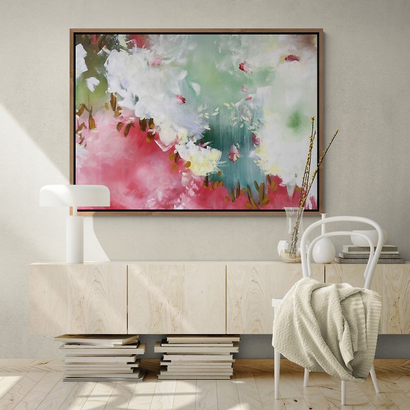 Abstract Large Oil Painting Flower Painting on Canvas Original Painting - ตกแต่งผนัง - ผ้าฝ้าย/ผ้าลินิน สีแดง