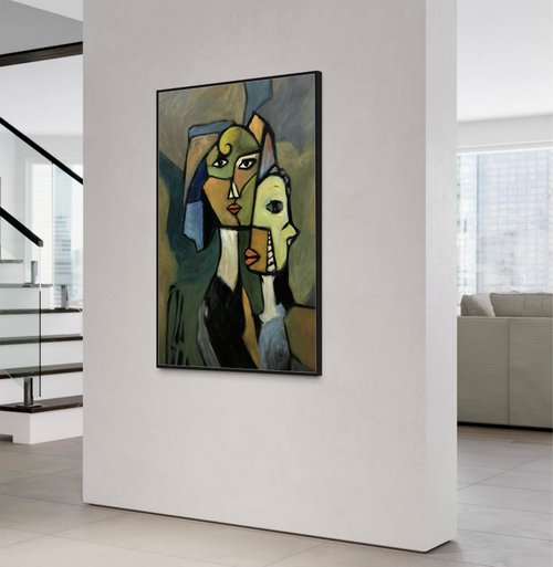 オリジナルのカラフルな人々の油絵ピカソスタイルの壁アート抽象