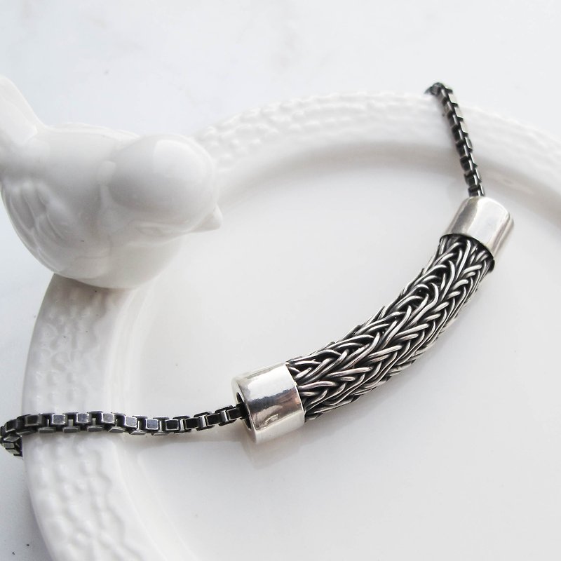 Big staff Taipa [manual silver] braided tube sterling silver bracelet - men's - Bracelets - Sterling Silver White