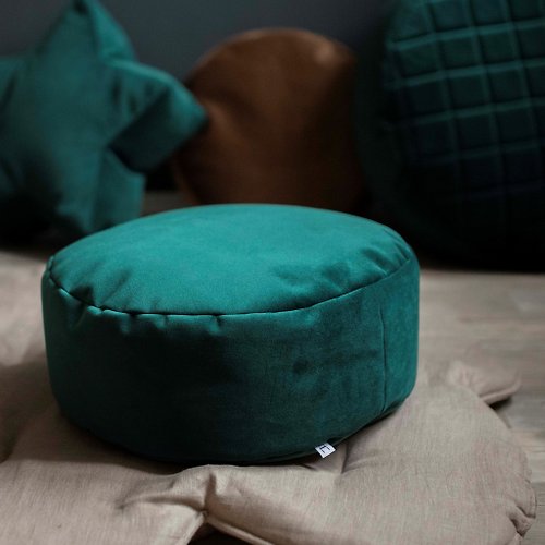 Cot and Cot Emerald green velvet round bean bag chair - toddler nursery floor cushion