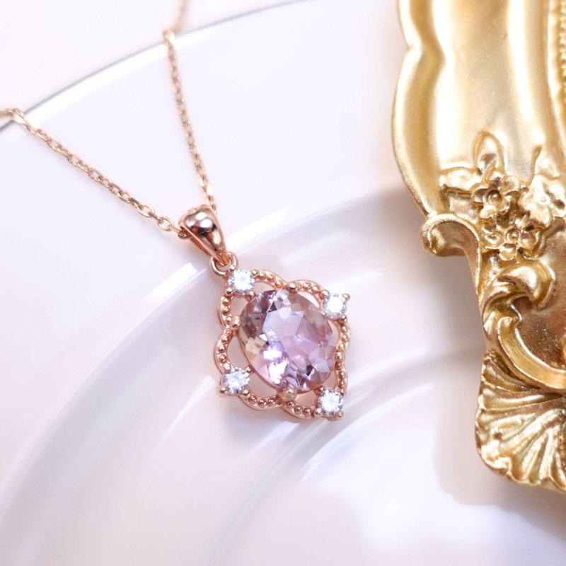 天然紫黃晶 財富與智慧能量水晶 純銀項鍊 柔美玫瑰金 禮物首選 - 項鍊 - 純銀 多色