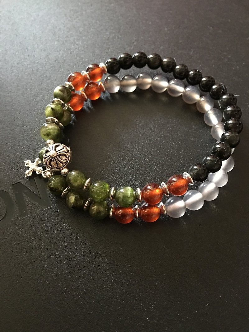 ♦ My.Crystal ♦ ♦ guardian cat green tourmaline + orange pomegranate Bracelet (optional single page) - Bracelets - Gemstone Green