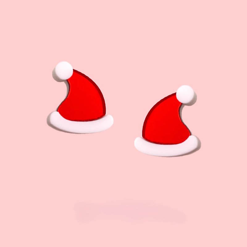 聖誕帽帽 壓克力耳環 鏡面紅 - 耳環/耳夾 - 壓克力 紅色