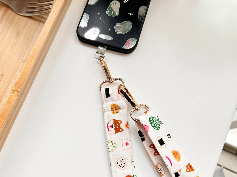 F231 off-white mini rice ball Chai Chai cloth mobile phone lanyard - Lanyards & Straps - Cotton & Hemp Multicolor