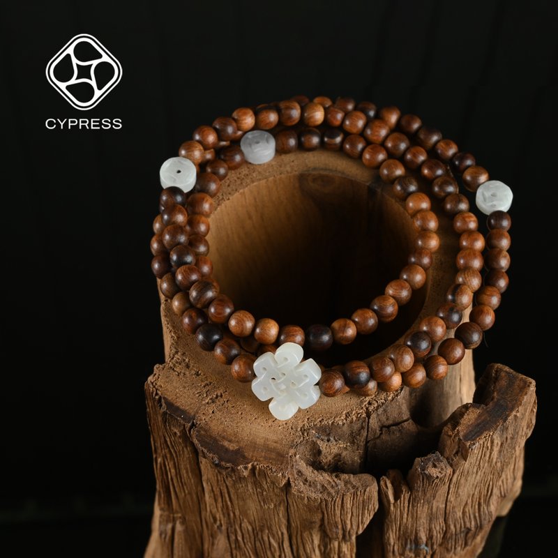 Cypress-Xiao Nan 108 Jade Ruyi Bead Necklace - Bracelets - Wood Gold