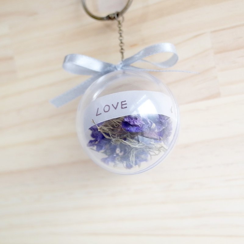 [Qかわいい]透明なボールシリーズ - 透明な泡紫色の乾燥した花と言葉 - チャーム - プラスチック パープル