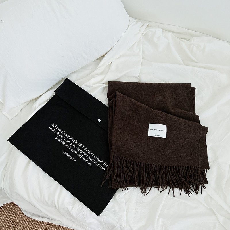 JIN CHA GOD- plain tassel scarf dark coffee God is love and He loves me - Knit Scarves & Wraps - Other Man-Made Fibers 