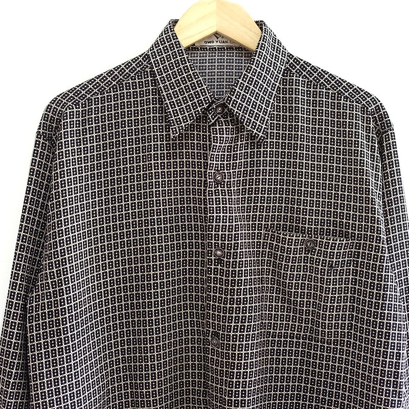 │Slowly│3D Plaid - vintage shirt │vintage.vintage.literary - Men's Shirts - Polyester Black