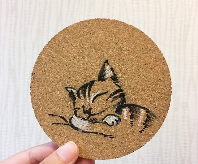 Set of 5 Handpainted Creamic CAT Coasters By Bandwagon