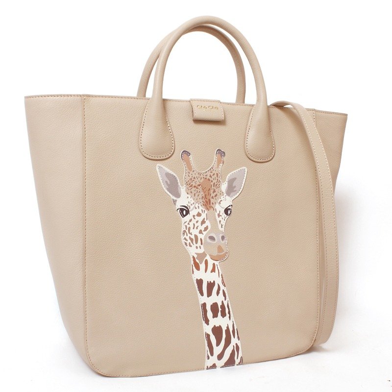 Fantasy World Giraffe Appliqué Leather Tote Bag - Handbags & Totes - Genuine Leather Multicolor