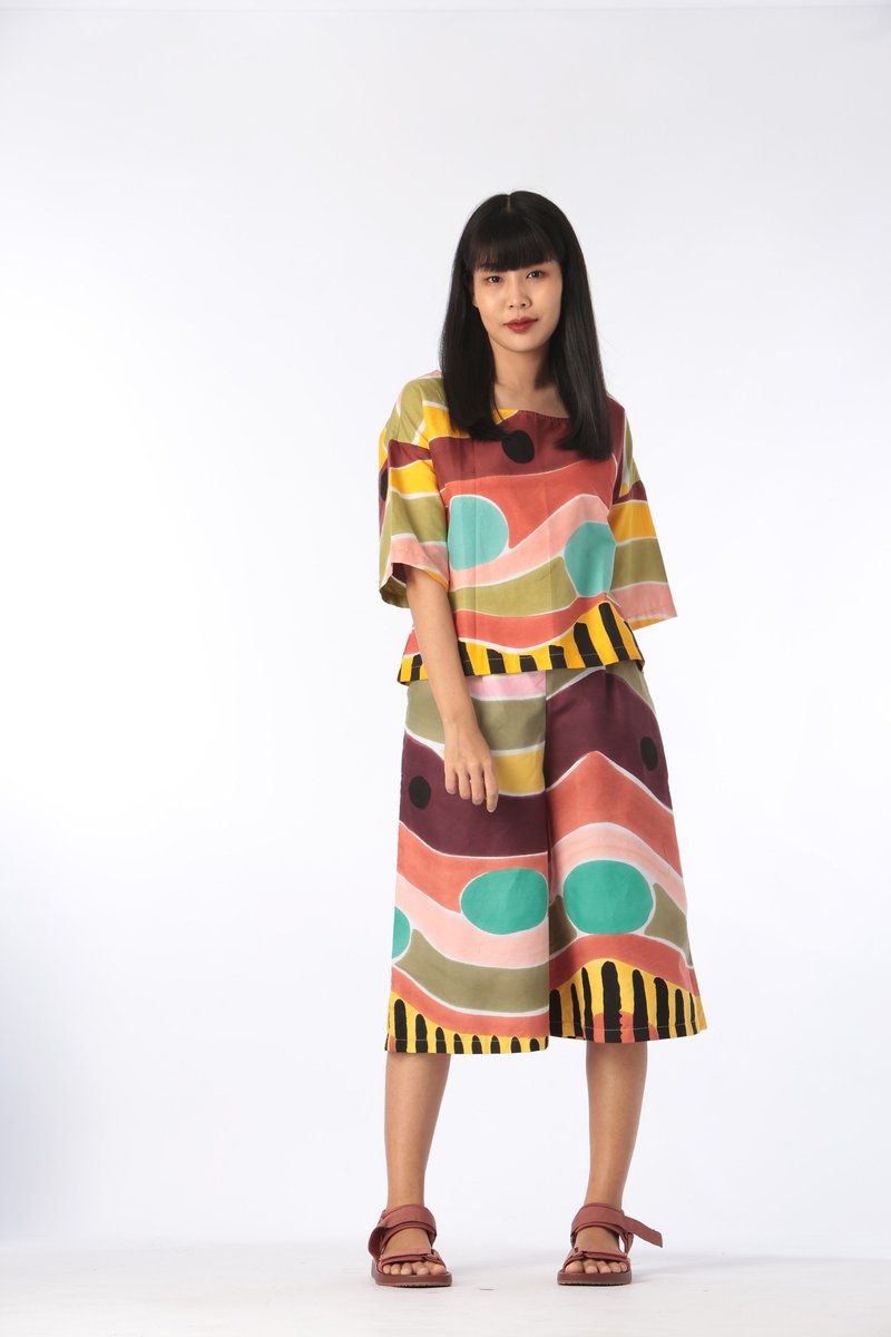 Abstract Kimono Blouse Cotton Rayon For Summer Beach Vacatio - 女上衣/長袖上衣 - 棉．麻 咖啡色