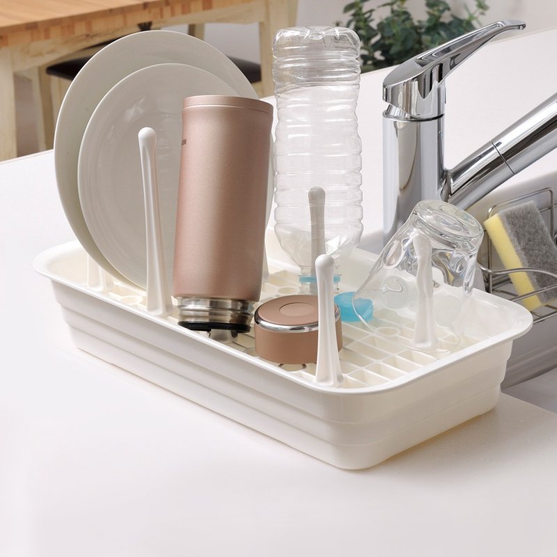 INOMATA Japan-made multifunctional drain cup holder/dish and plate storage rack - กล่องเก็บของ - พลาสติก ขาว