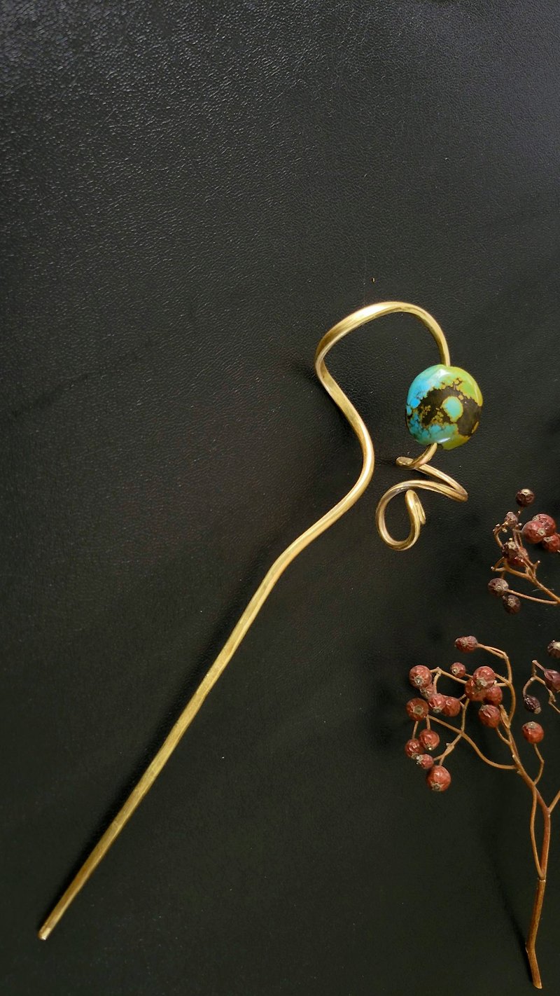 Turquoise Bronze Hairpin - เครื่องประดับผม - ทองแดงทองเหลือง สีทอง