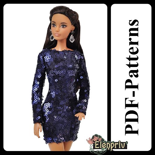 Elenpriv PDF Pattern mini-dress for 11 1/2 Fashion Royalty, FR2, MTM, Silkstone, barbie