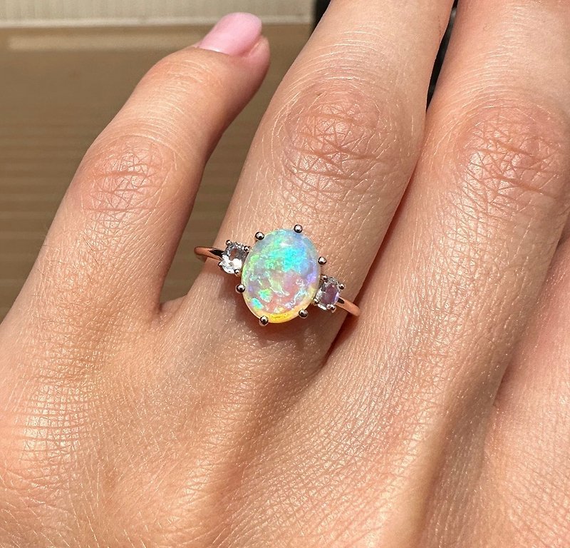 Vintage Opal Ring-Stacking Ring-Promise Ring-Gift For Girlfriend - แหวนทั่วไป - เงินแท้ สีทอง