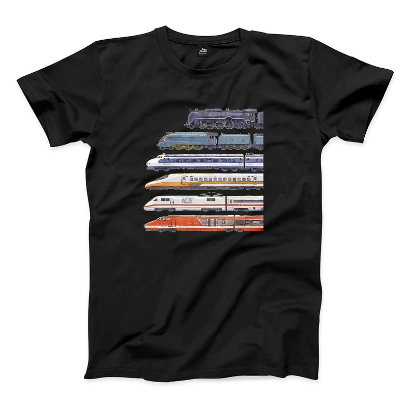 High Speed ​​Rail Era – 2 Colors - เสื้อยืดผู้ชาย - ผ้าฝ้าย/ผ้าลินิน สีดำ