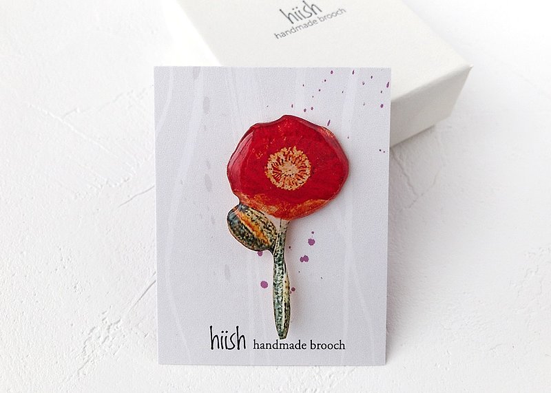 Red poppy brooch - เข็มกลัด - เรซิน สีแดง