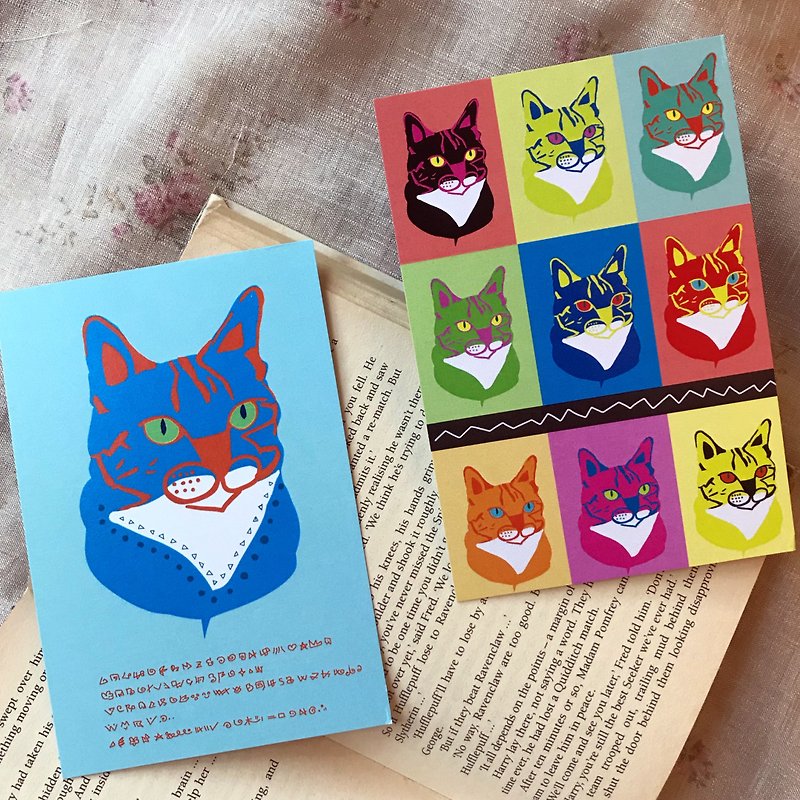 nine lives of a cat illustration postcard greeting card - การ์ด/โปสการ์ด - กระดาษ หลากหลายสี