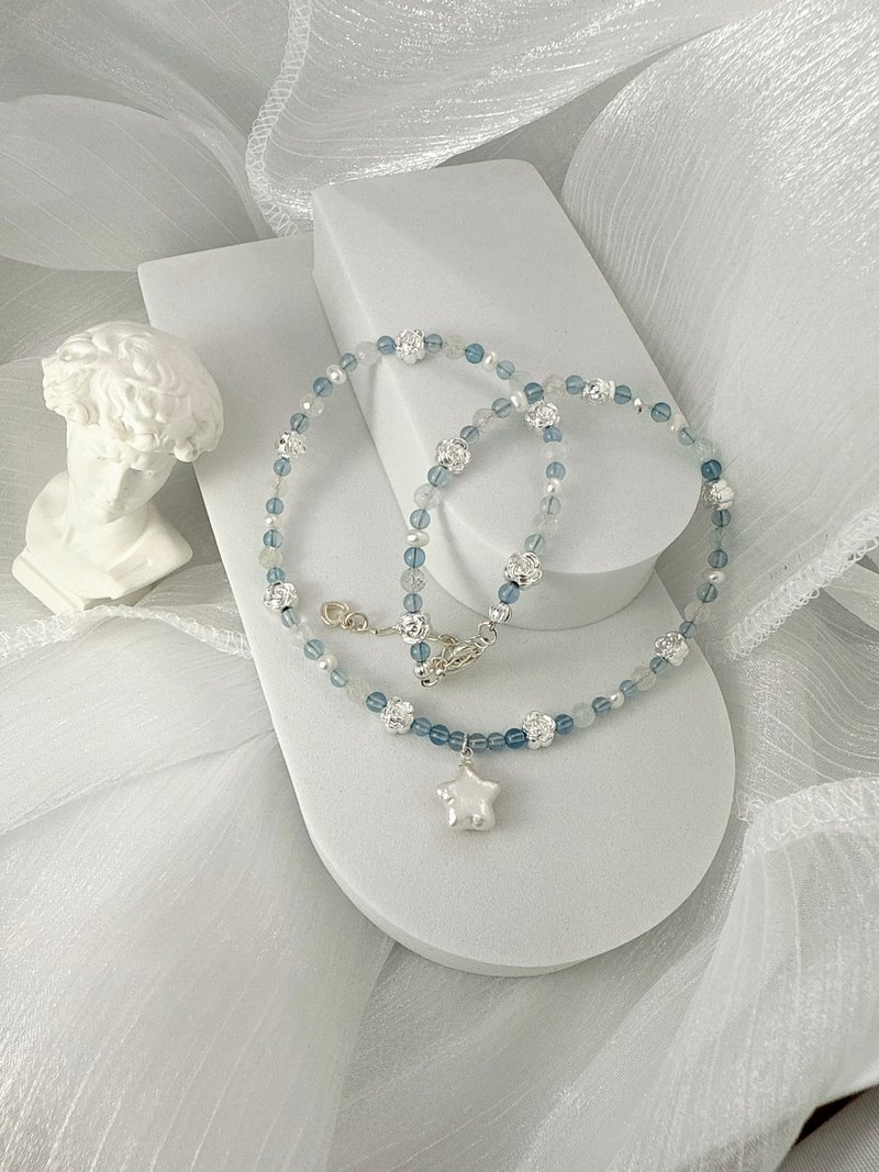 【TING】星語之海-海藍寶 × 星型天然淡水珍珠項鍊 - 項鍊 - 水晶 