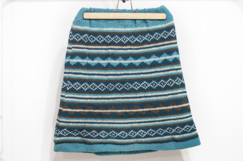 Wool crocheted skirt/ethnic style skirt/inner brushed knitted skirt skirt/bohemian skirt-South America Sky - Skirts - Wool Blue