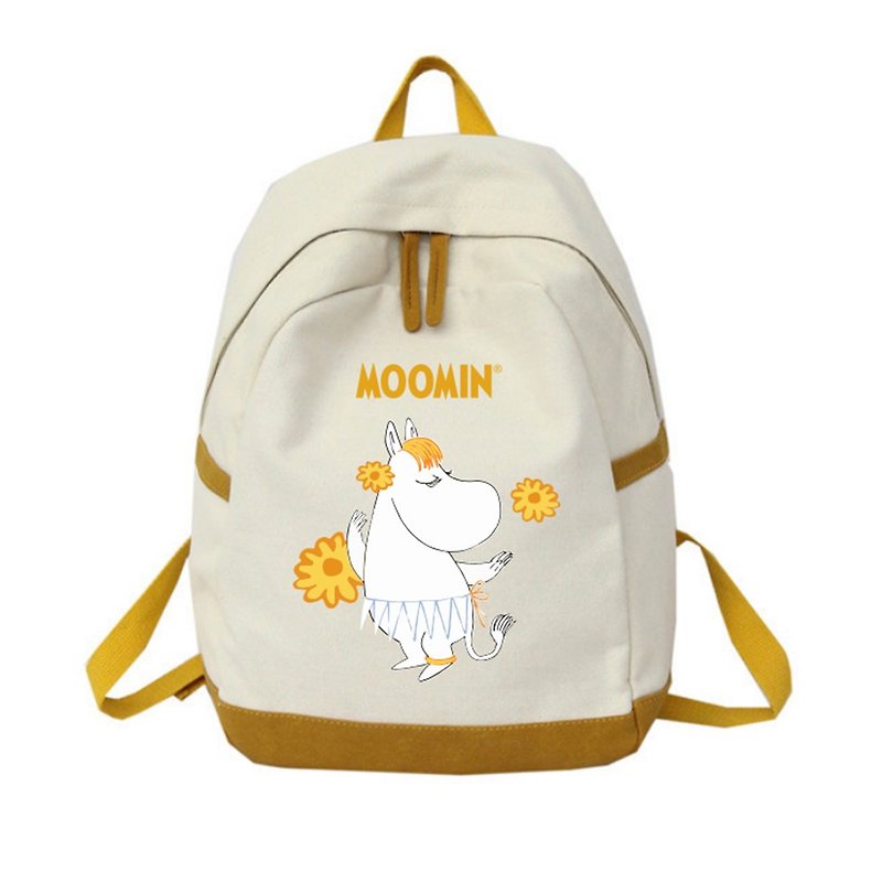 Moomin授權-日系彩邊後背包(卡其),AE01 - 後背包/書包 - 棉．麻 黃色