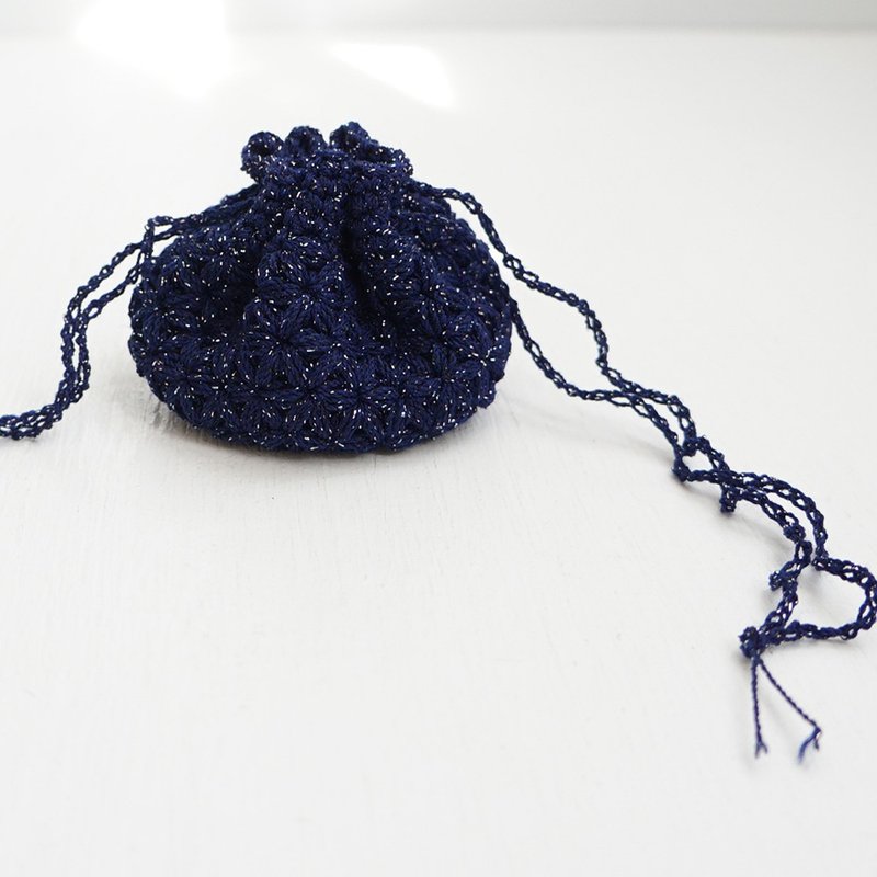 Ba-ba handmade  Crochet Drawstring mini-bag with string  No.KPPRH3 - 化妝包/收納袋 - 其他材質 藍色