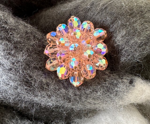 アンティーク クリスタル ビーズ ブローチ