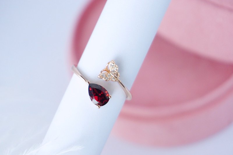 Natural Garnet ring Silver925 resizable ring, Birthday Gift, - 戒指 - 純銀 紅色