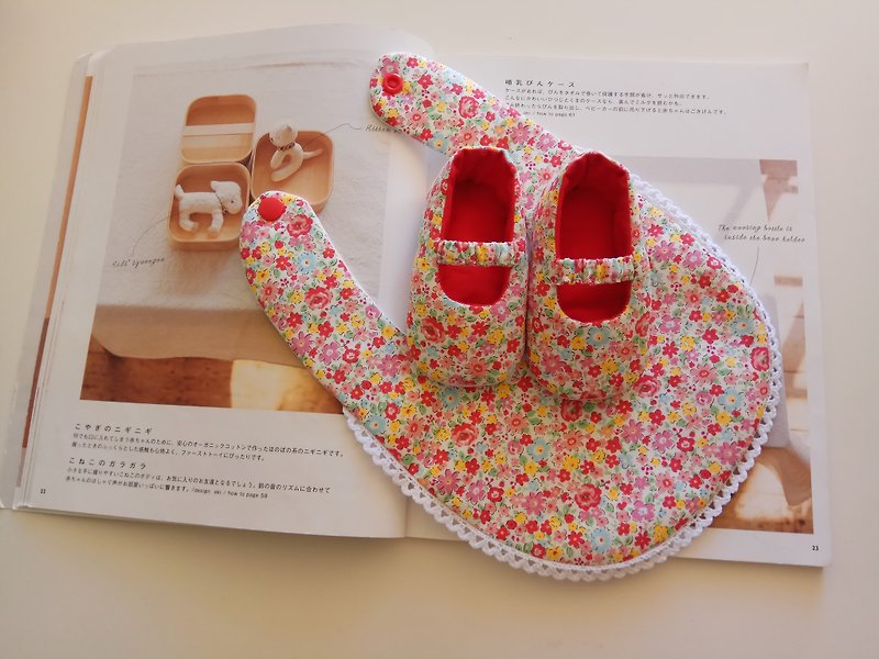 Red Flower Cotton Lace Gift Baby Shoes + Bib - Baby Gift Sets - Cotton & Hemp Red