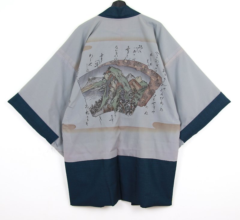 Back to Green Japan brought back a male feather knit hand-painted mountain vintage kimono - เสื้อโค้ทผู้ชาย - ผ้าฝ้าย/ผ้าลินิน 